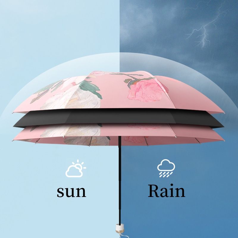 Whispering Flowers Manual 3 fold Umbrella | For rains and sunny day | UV Protection