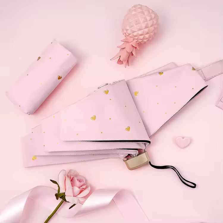Blush & Gold Hearts Umbrella | UV Protection | Pink