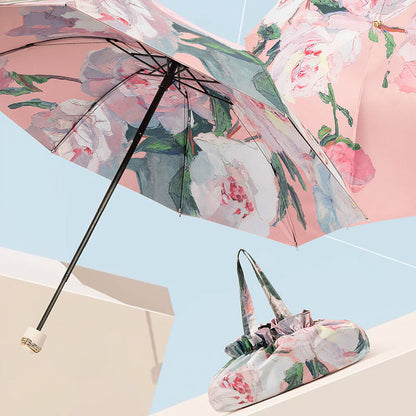Whispering Flowers Manual 3 fold Umbrella | For rains and sunny day | UV Protection