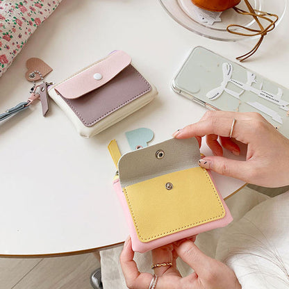 Macaron Pastel Mini Wallet – PU Leather Coin Purse & ID Card Holder with Lanyard