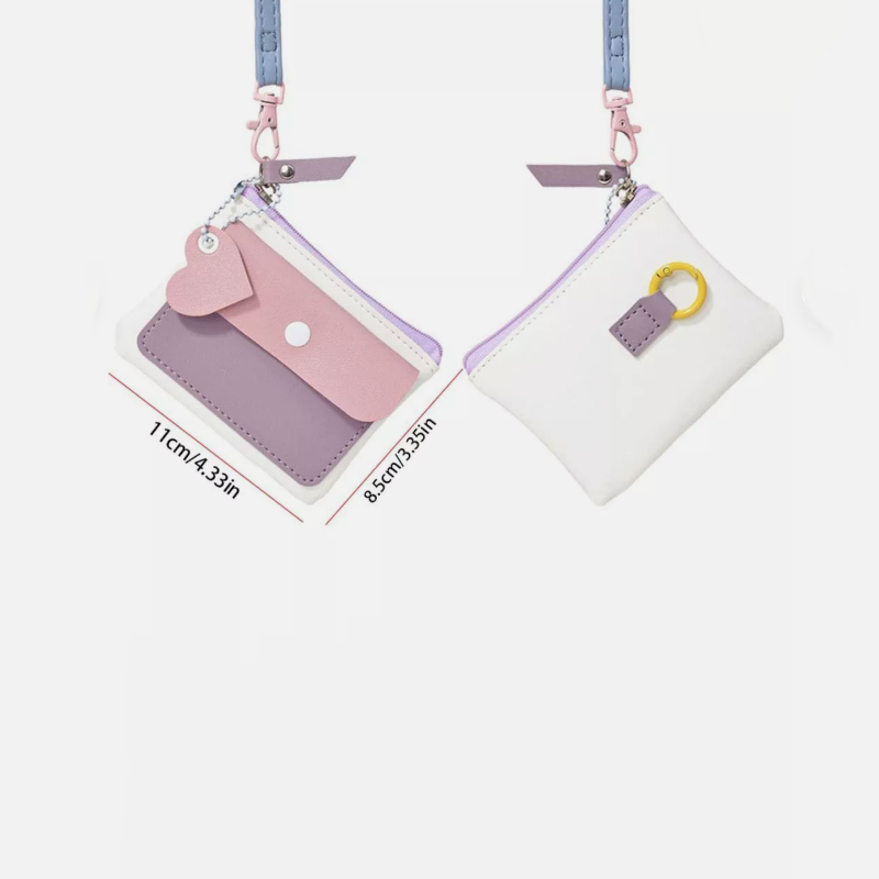 Macaron Pastel Mini Wallet – PU Leather Coin Purse & ID Card Holder with Lanyard