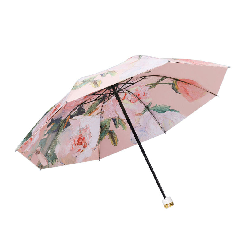 Whispering Flowers Manual 3 fold Umbrella | For rains and sunny day | UV Protection