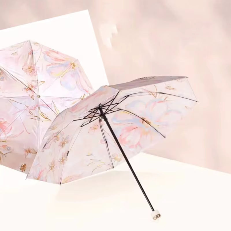 Whispering Flowers Manual 3 fold Umbrella | For rains and sunny day | UV Protection