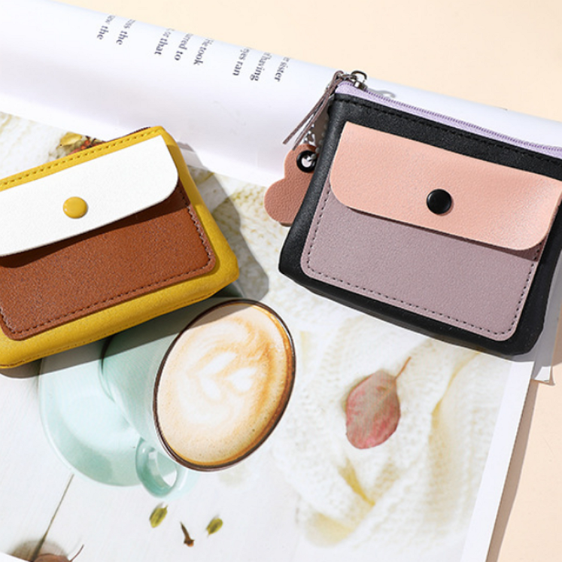 Macaron Pastel Mini Wallet – PU Leather Coin Purse & ID Card Holder with Lanyard