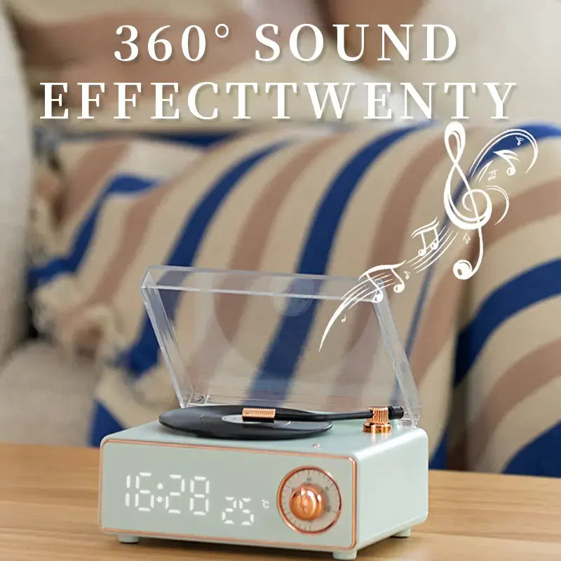 Garage Sale : Elegant Vinyl Record Player Portable Alarm Clock Bluetooth Speaker With Dust Cover