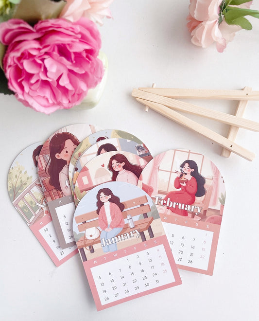 Soft Living 2026 Desk Calendar Cards with Wooden Easel Stand