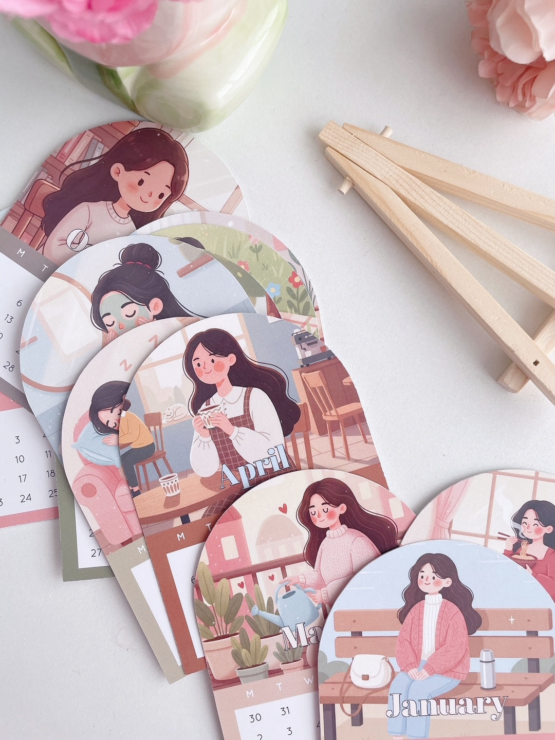 Soft Living 2026 Desk Calendar Cards with Wooden Easel Stand