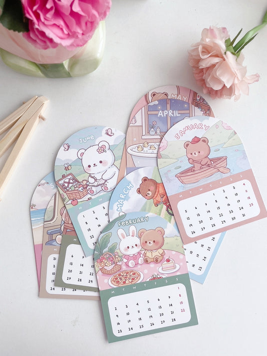 2026 Cute Kawaii Calendar Card Set with Display Stand
