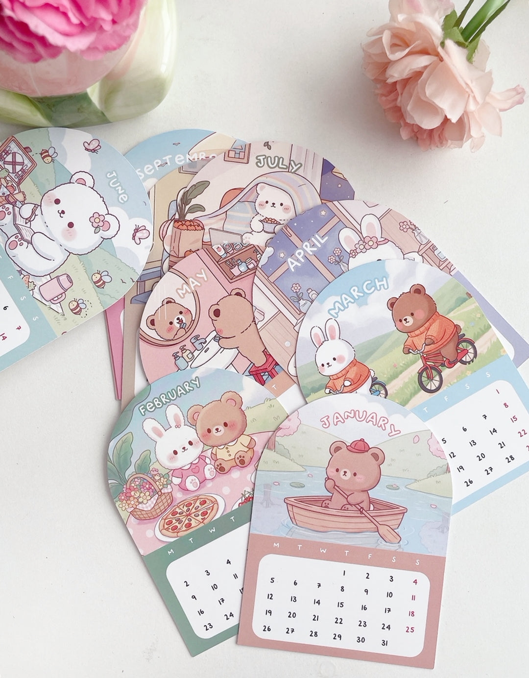 2026 Cute Kawaii Calendar Card Set with Display Stand