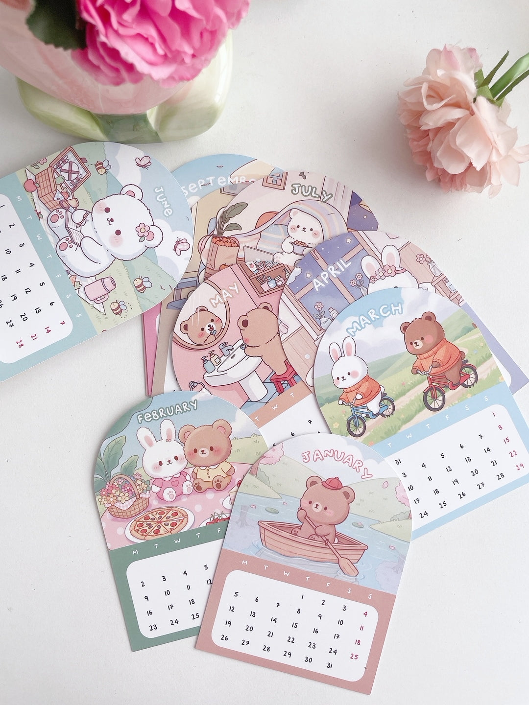 2026 Cute Kawaii Calendar Card Set with Display Stand