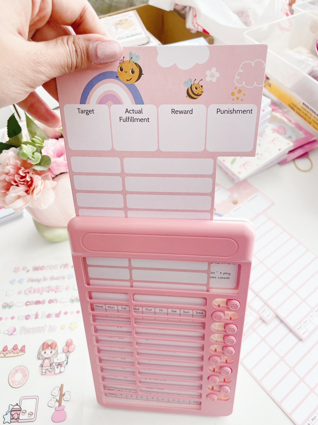 Reusable Sliding Daily Checklist Board with Blank Paper Inserts + Stickers