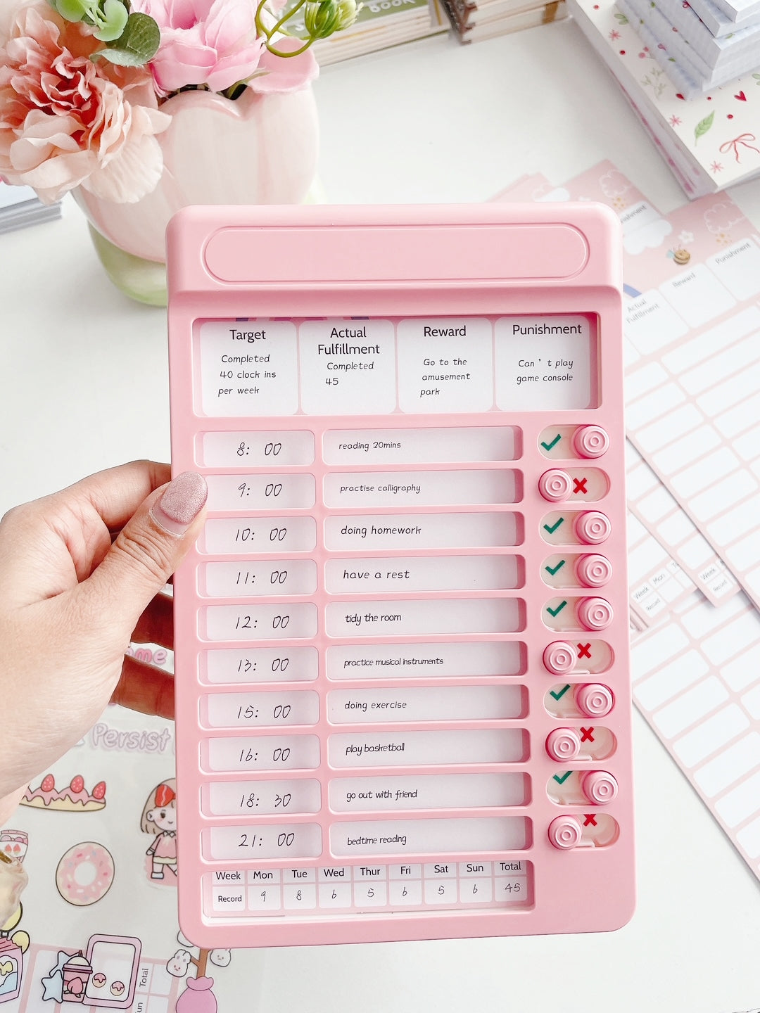 Reusable Sliding Daily Checklist Board with Blank Paper Inserts + Stickers