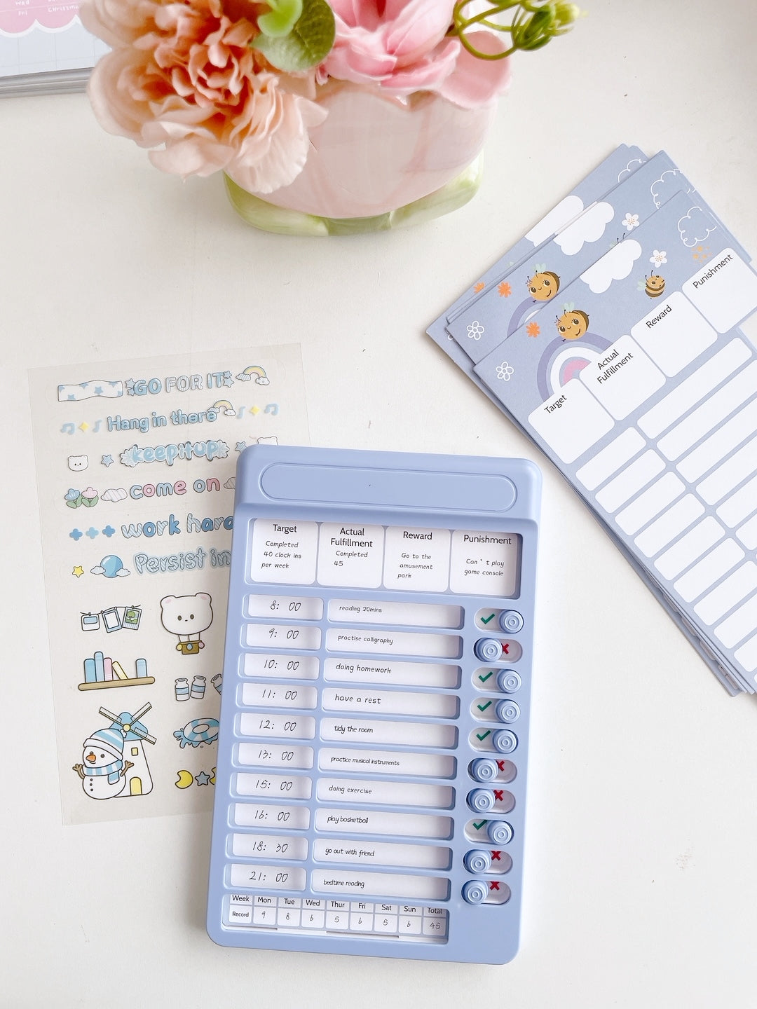 Reusable Sliding Daily Checklist Board with Blank Paper Inserts + Stickers