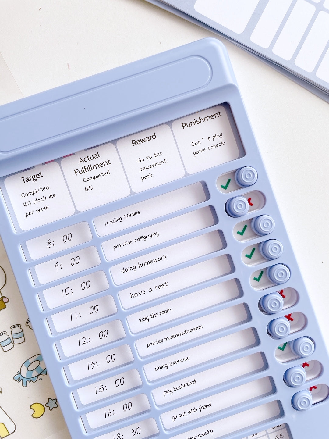 Reusable Sliding Daily Checklist Board with Blank Paper Inserts + Stickers