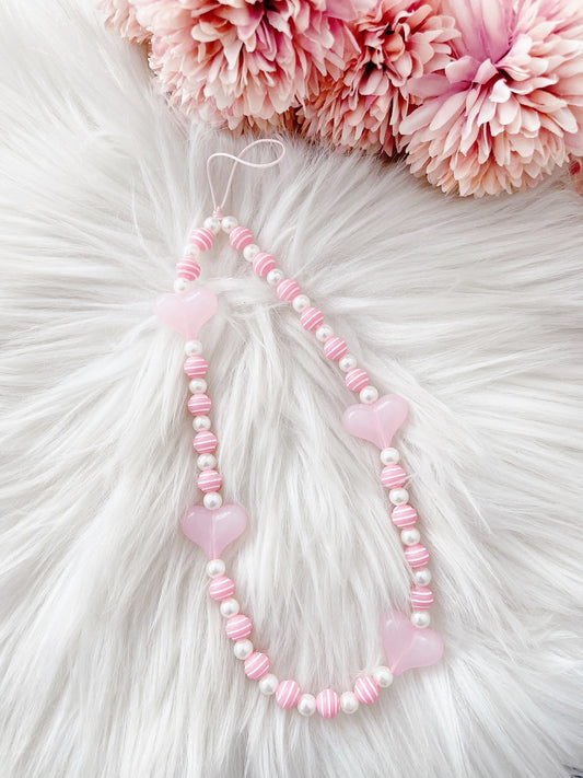 Pink Sweetheart beaded charm wrist Strap accessory for phone/bag/tablet