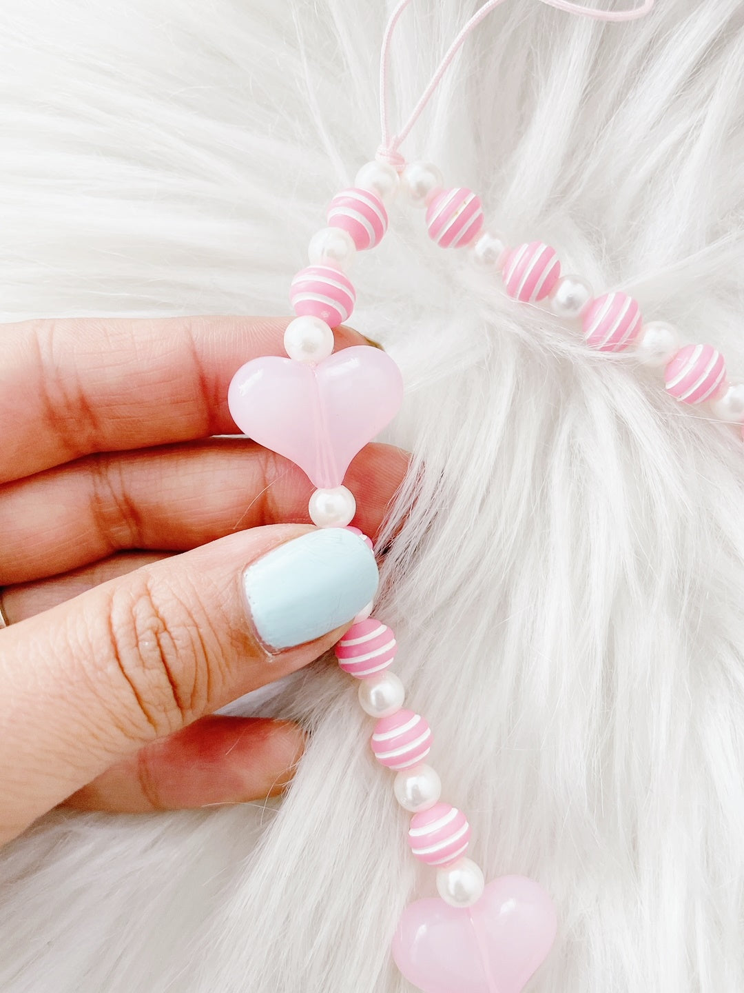 Pink Sweetheart beaded charm wrist Strap accessory for phone/bag/tablet