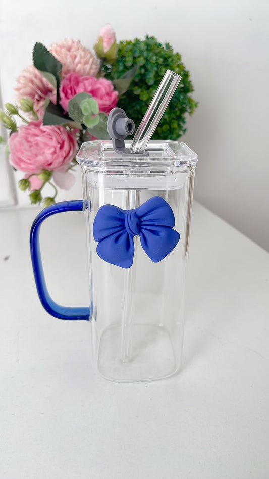 Chic Bow Glass Tumbler with Handle And Straw | 400ml