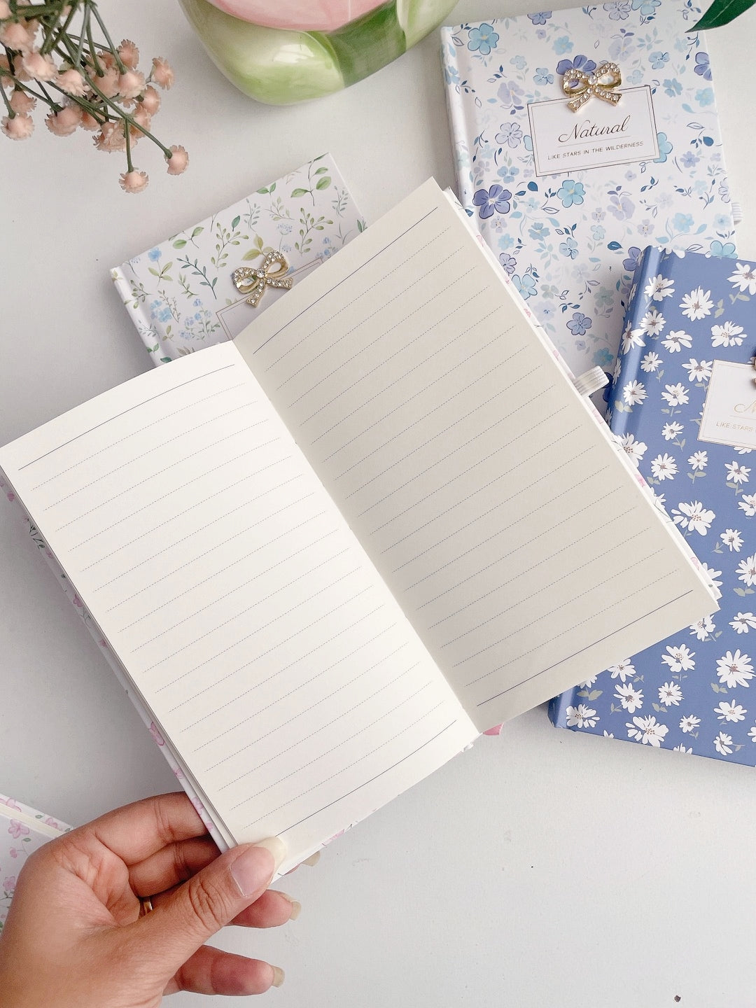 Blossom Whispers Bow charm Notebook with pen loop