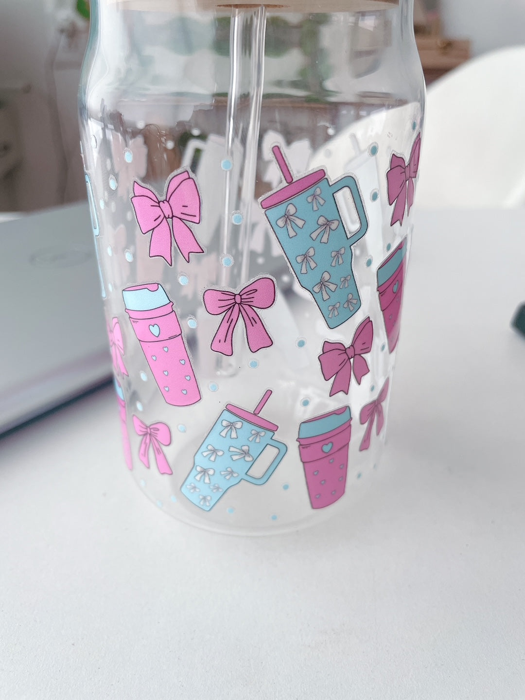 Sips & Whispers Glass Can Tumbler with bamboo lid & glass straw | 540 ml