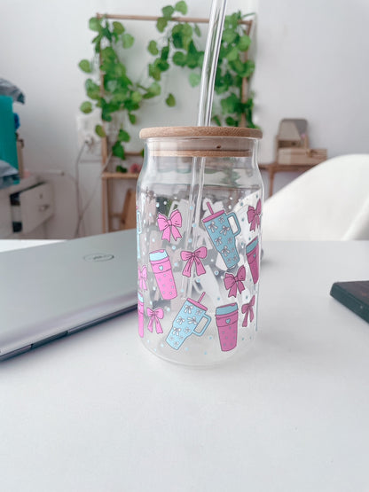 Sips & Whispers Glass Can Tumbler with bamboo lid & glass straw | 540 ml