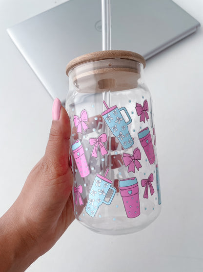 Sips & Whispers Glass Can Tumbler with bamboo lid & glass straw | 540 ml