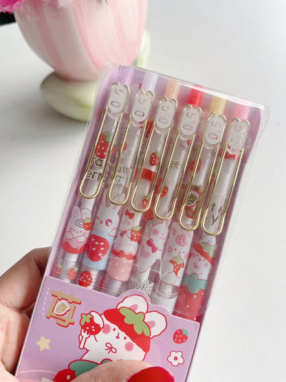 Hello Rabbit Blue Ink Gel Pen Bundle (6 Pcs)