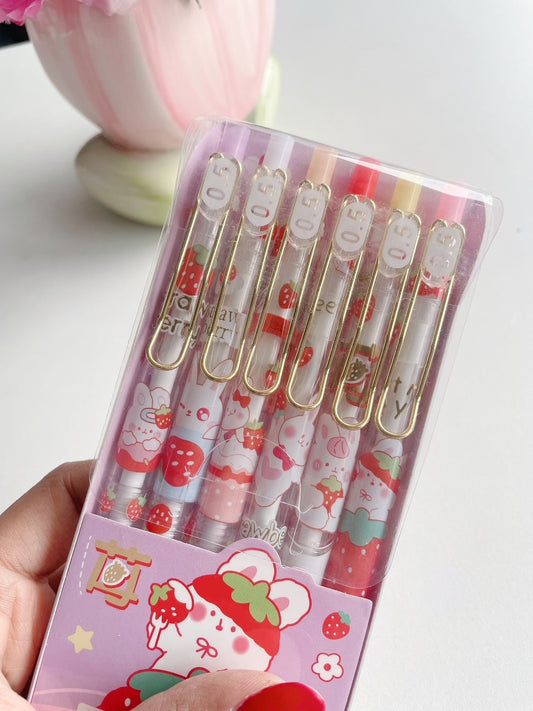 Hello Rabbit Blue Ink Gel Pen Bundle (6 Pcs)