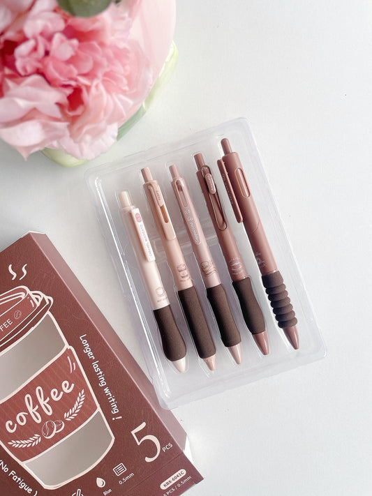 Coffee Time Gel Pen Set – 0.5mm Blue Ink (Pack of 5)