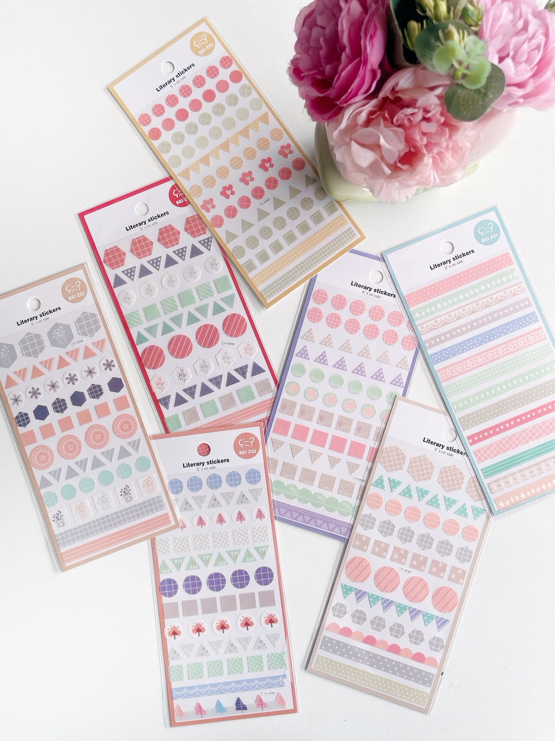 Pastel Geometric Literary Stickers | Set of 8