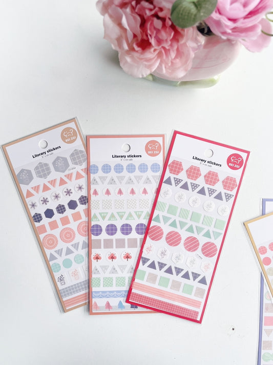 Pastel Geometric Literary Stickers | Set of 8