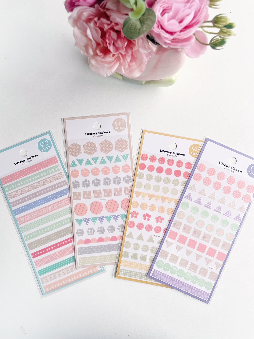 Pastel Geometric Literary Stickers | Set of 8