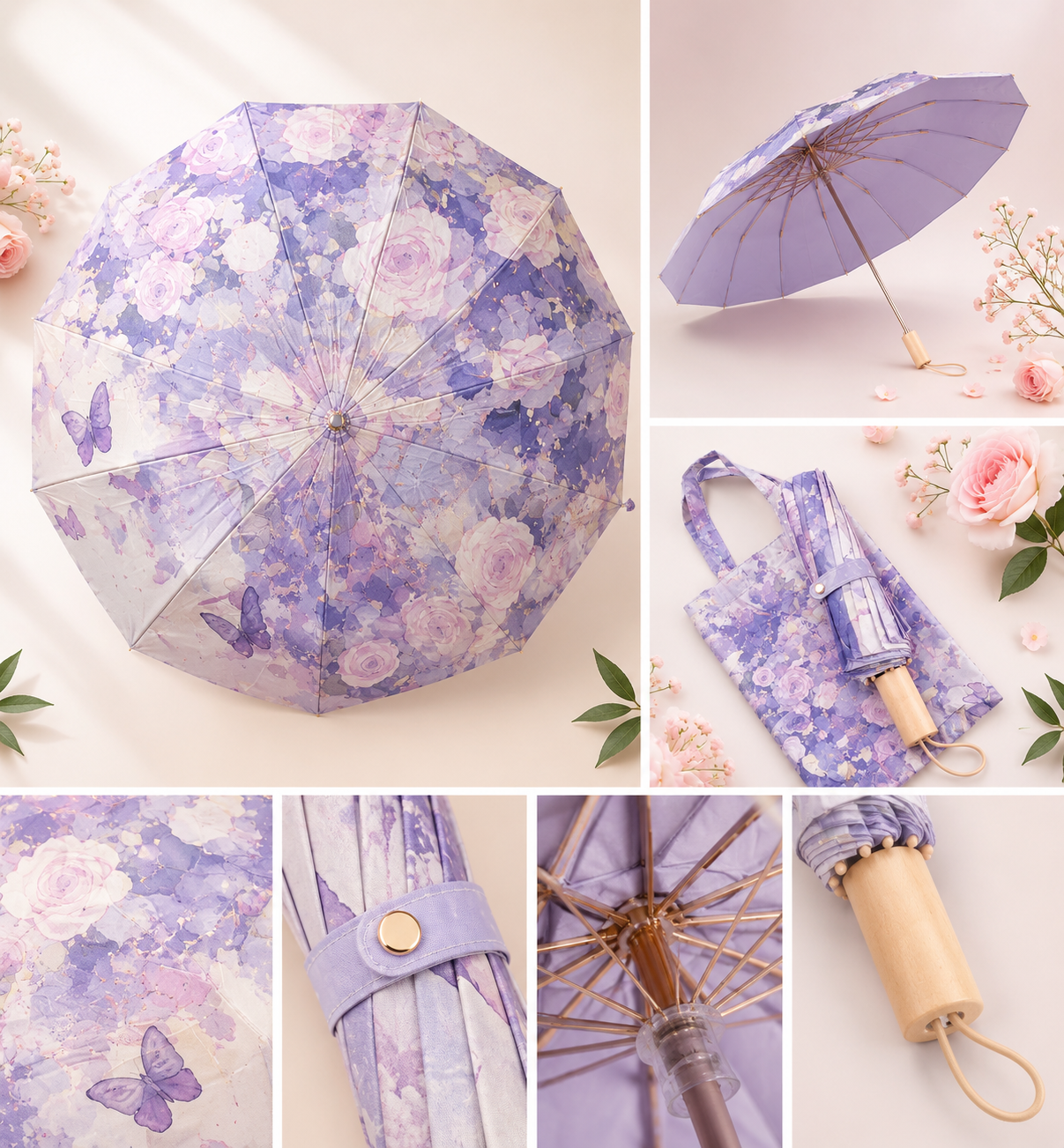 Sweet Bloom Umbrella with Pouch- UV Protection | Windproof