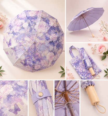 Sweet Bloom Umbrella with Pouch- UV Protection | Windproof