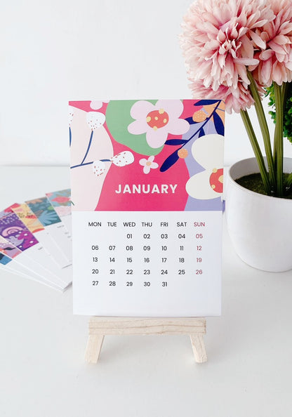 Cute Floral 2025 Calendar Cards with Easel Stand | A6 Size