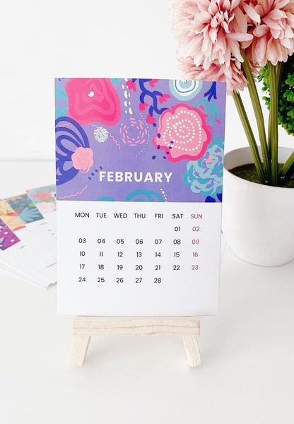 Cute Floral 2025 Calendar Cards with Easel Stand | A6 Size