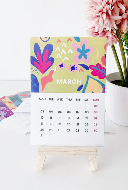 Cute Floral 2025 Calendar Cards with Easel Stand | A6 Size