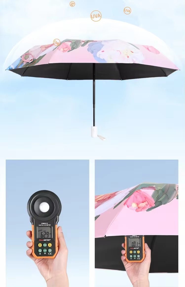 Automatic Oil Painting effect umbrella with pouch | For Rains & sunny day | UV protection - Supple Room