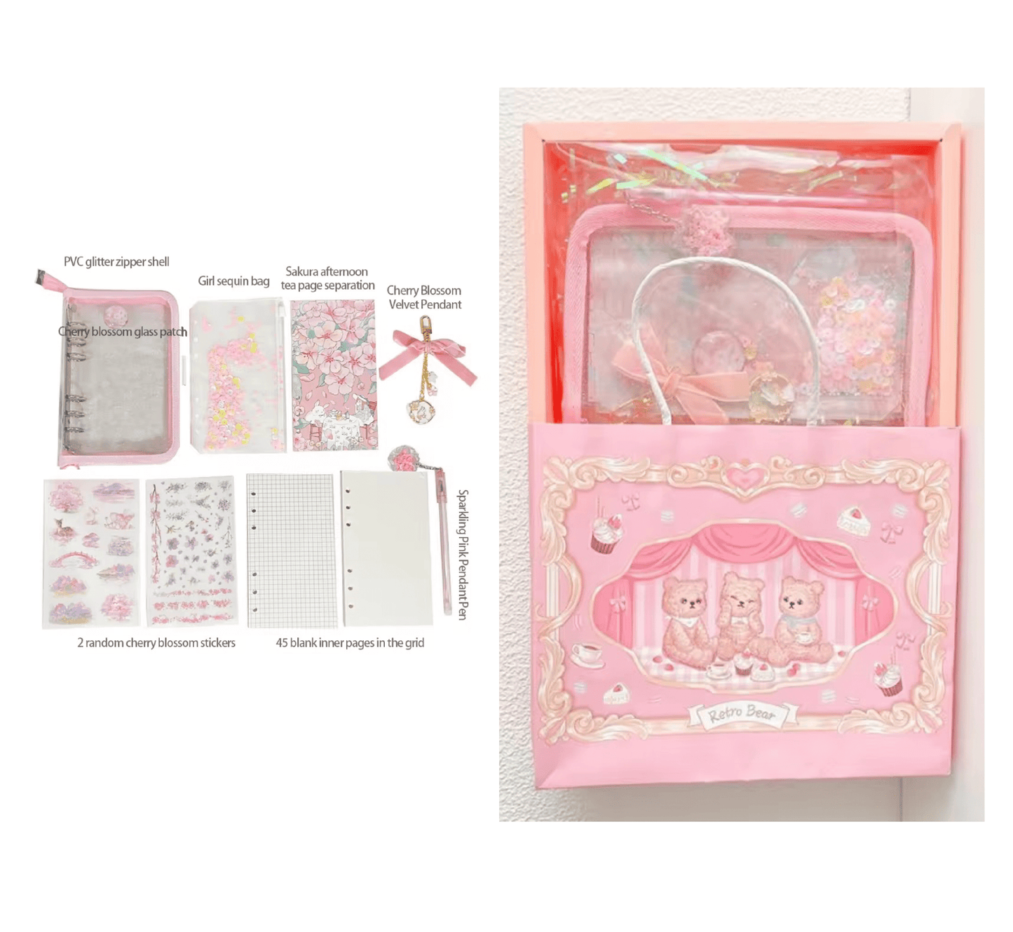 Cherry Blossom A5 PVC cover 6 ring binder notebook refillable loose leaf Journal Kit - Supple Room