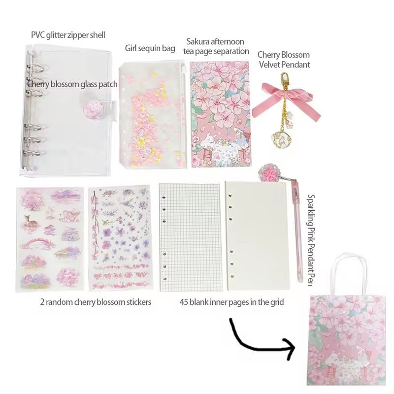 Cherry Blossom A5 PVC cover 6 ring binder notebook refillable loose leaf Journal Kit - Supple Room