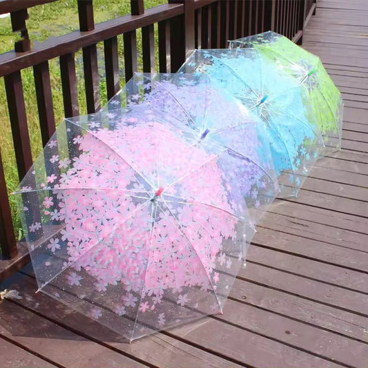 Cherry blossom automatic transparent long umbrella with J handle - Supple Room