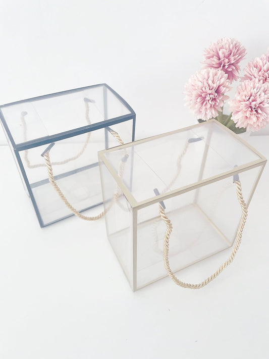 Chic transparent PVC Gift bag with golden handle | 6x6x3 inches - Supple Room