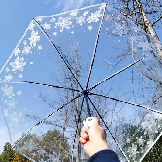 Crystal Flower Clear Folding Automatic Umbrella - Supple Room