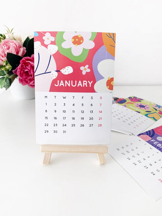 Cute Floral 2024 Calendar Cards with Easel Stand | A6 Size | 4.1 x 5.8 inches - Supple Room