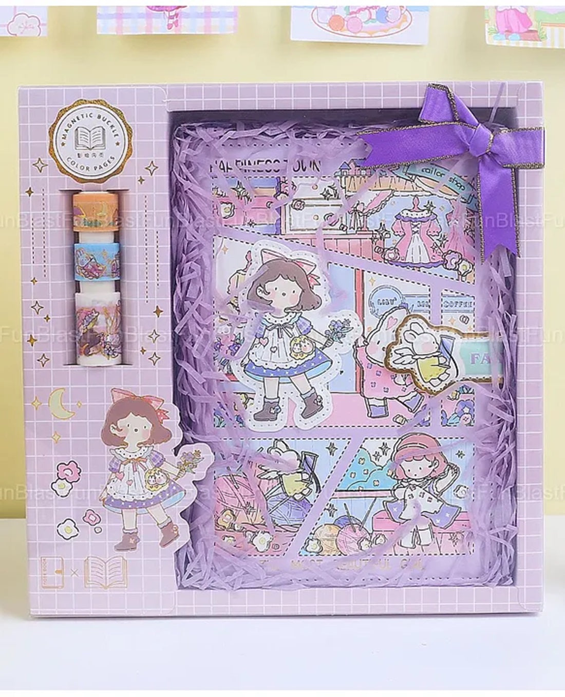 Princess Diary Set ( 1 Diary With Magnetic Buckle & 3 Pcs Washi Tapes )