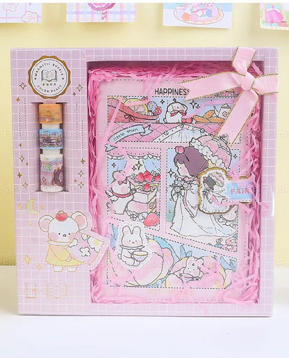 Princess Diary Set ( 1 Diary With Magnetic Buckle & 3 Pcs Washi Tapes )