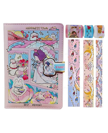 Princess Diary Set ( 1 Diary With Magnetic Buckle & 3 Pcs Washi Tapes )