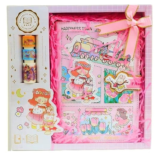 Princess Diary Set ( 1 Diary With Magnetic Buckle & 3 Pcs Washi Tapes )