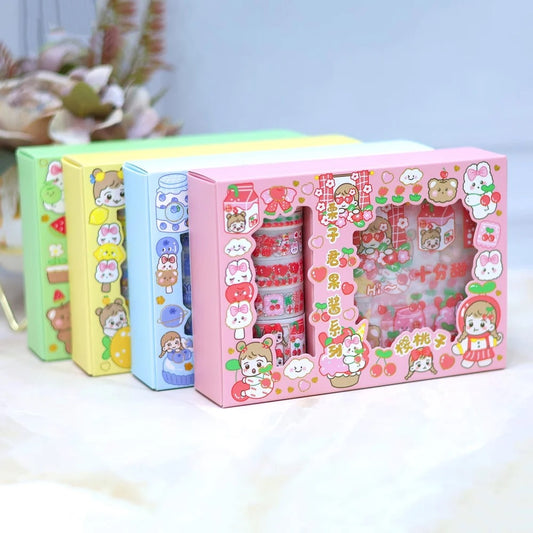 Charming and Colorful Kawaii-Themed Washi Decorative Stickers and Washi Tape