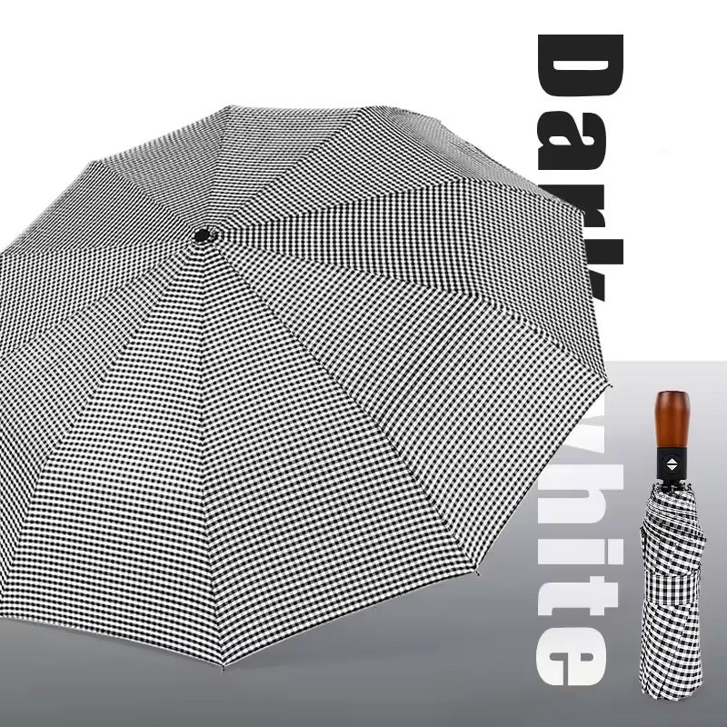 Gingham Elegance Automatic Umbrella | Rain & UV Protection - Supple Room