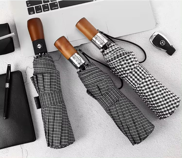 Gingham Elegance Automatic Umbrella | Rain & UV Protection - Supple Room